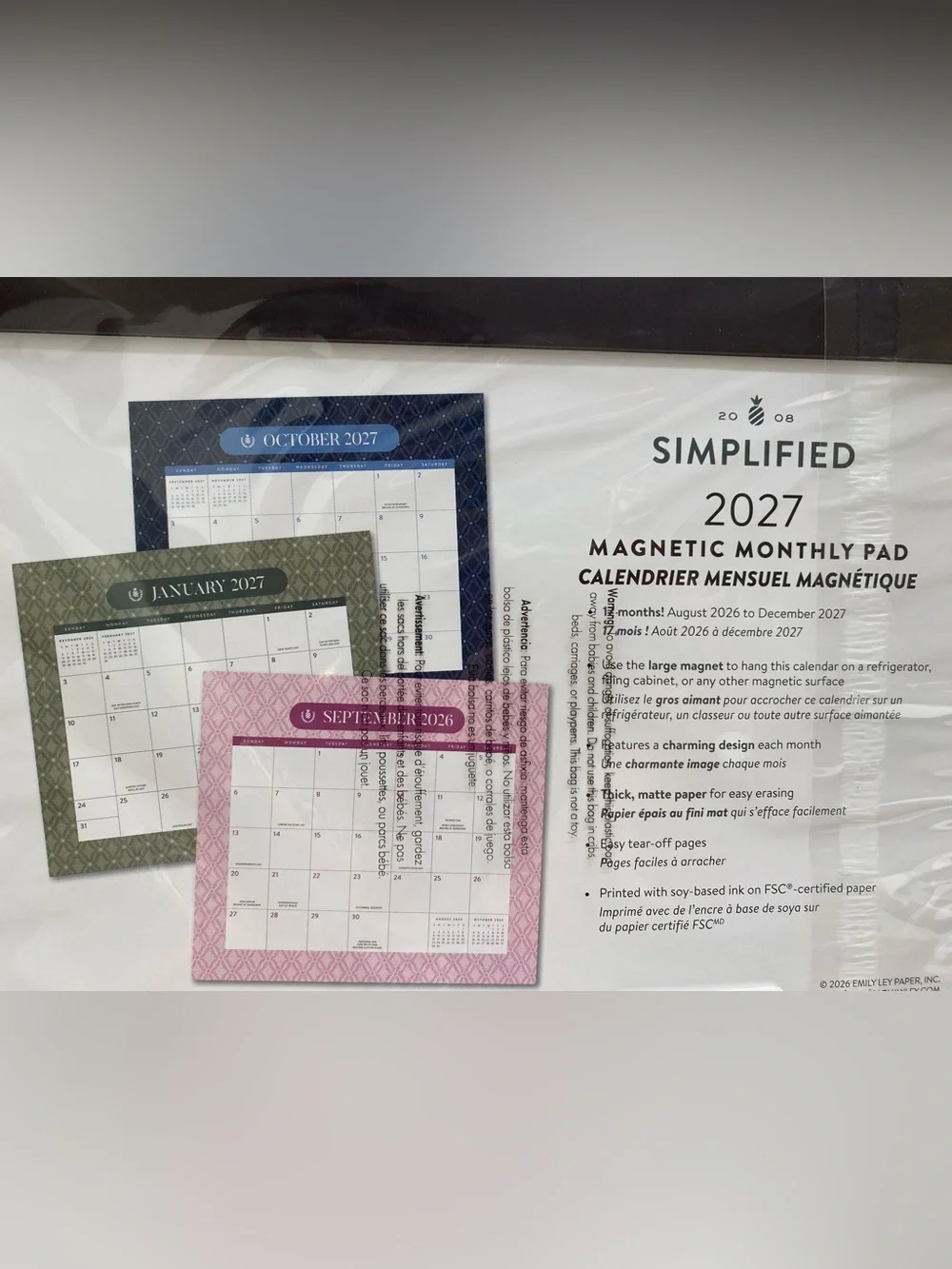 Simplified ❤️ 17-month 2027 Magnetic Monthly Pad Calendar New